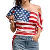 CUPSHE Summer Striped Tops for Women 2026 Short Sleeve Off The Shoulder T Shirt Casual Going Out(Flag)