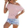 CUPSHE Summer Striped Tops for Women 2026 Short Sleeve Off The Shoulder T Shirt Casual Going Out(Red)