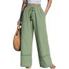 CUPSHE Summer Wide Leg Pants for Women Trendy Tie Waist High Waisted Palazzo Straight Pant with Pockets(Green-2)