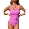 CUPSHE Women Tankini Set Two Piece Swimsuit Cross Neck Metal Decorations Mid Rise Back Hook Cut Out Bathing Suits(Orchid Purple)