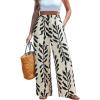 CUPSHE Women Wide Leg Beach Pants Tropical Floral Plus Size Pants with Pockets Vacation Casual Dressy(Beige-leaves)