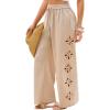 CUPSHE Womens Beach Pants Summer Boho Drawstring Elastic Waist Hollow Out Textured Wide Leg Vacation Palazzo Pant(Beige)