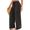CUPSHE Womens Beach Pants Summer Boho Drawstring Elastic Waist Hollow Out Textured Wide Leg Vacation Palazzo Pant(Black)