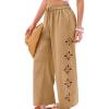CUPSHE Womens Beach Pants Summer Boho Drawstring Elastic Waist Hollow Out Textured Wide Leg Vacation Palazzo Pant(Brown)