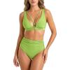 CUPSHE Women’s Bikini Set High Waisted Two Piece Swimsuit V Neck Triangle Bathing Suit Back Hook Full Coverage Swimwear(Lime Green)