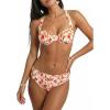 CUPSHE Women’s Bikini Set Push Up Two Piece Swimsuit Crossback Self Tie Bathing Suit Ruched(Cream/Orange Floral)