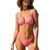 CUPSHE Women’s Bikini Set Two Piece Swimsuit Bathing Suit Deep V Neck Halter Back Tie Low Rise Swimwear(Pink)