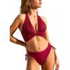 CUPSHE Women’s Bikini Set Two Piece Swimsuit Halter Strap V Neck Ruching Bathing Suit Mid Rise Side Drawstring(Burgundy)