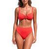 CUPSHE Women’s Bikini Set Two Piece Swimsuit High Waisted Bathing Suit Sweetheart Neck Back Tie Textured Full Coverage(Red)