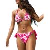 CUPSHE Women’s Bikini Set Two Piece Swimsuit V Neck Halter Strap Bathing Suit Low Rise High Leg Side Tie Color Block(Hot Pink/White)