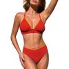 CUPSHE Women’s Bikini Set Two Piece Swimsuit V Neck Shell Stitched Bathing Suit Back Self Tie Mid Rise Textured(Red)