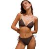 CUPSHE Women’s Bikini Set V Neck Two Piece Swimsuit Textured Color Block Crossback Side Self Tie Bathing Suit(Brown)