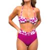 CUPSHE Women’s Bikini Sets Two Piece Swimsuit High Waisted Bathing Suit Bandeau Top with Removable Halter Straps(Purple Red/Geo)