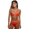 CUPSHE Women’s Bikini Sets Two Piece Swimsuit High Waisted Bathing Suit Cutout Crossback Tie Color Block(Orange Red/Cream White)