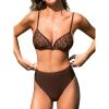 CUPSHE Women’s Bikini Sets Two Piece Swimsuit High Waisted Bathing Suit V Neck Adjustable Straps Back Hook(Coffee Brown/Floral)