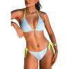 CUPSHE Women’s Bikini Sets Two Piece Swimsuit Sexy Low Rise Bathing Suit Triangle Halter String Tie Textured(Pastel Waves Chevron)