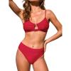 CUPSHE Women’s Bikini Sets Two Piece Swimsuit V Neck Cutout Back Hook Adjustable Straps Bathing Suit(Ruby Red)