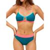 CUPSHE Women’s Bikini Sets Two Piece Swimsuit V Neck Cutout Back Hook Adjustable Straps Bathing Suit(Teal Blue)