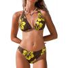 CUPSHE Women’s Bikini Sets Two Piece Swimsuit V Neck Halter Back Self Tie Low Rise Bottom(Brown/Yellow Floral)