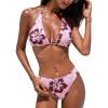 CUPSHE Women’s Bikini Sets Two Piece Swimsuit V Neck Halter Back Self Tie Low Rise Bottom(Pink/Red Floral)