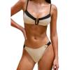 CUPSHE Women’s Bikini Sets Two Piece Swimsuit V Neck U Wire Color Block Back Hook Adjustable Straps Low Rise(Black/Beige)