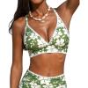CUPSHE Womens Bikini Top Swimsuit Deep V Neck Top Crisscross Back Tie Shell Stitching Adjustable Straps(White/Blue Floral)