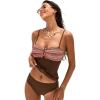 CUPSHE Women’s Tankini Set Sweetheart Neck Two Piece Swimsuit U Wire Back Hook Bathing Suit Mid Rise Adjustable Straps(Brown/Red Striped)