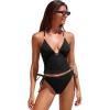 CUPSHE Women’s Tankini Set Two Piece Swimsuit Mid Rise Crop Bathing Suit Drawstring Tie Back Hook Textured(Black)