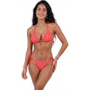 CUPSHE Women’s Bikini Set Two Piece Swimsuit Halter V Neck Triangle Cup Side Ties Low Rise High Leg Color Block(Cherry Red/White)
