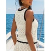 CUPSHE Women Crochet Coverup Tops Sleeveless Cropped Beach Coverup Top for Swimwear(Beige)