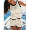 CUPSHE Women Crochet Coverup Tops Sleeveless Cropped Beach Coverup Top for Swimwear(Beige)