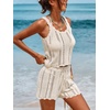 CUPSHE Women Crochet Coverup Tops Sleeveless Scalloped Cropped Beach Coverup Top(Beige)