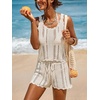 CUPSHE Women Crochet Coverup Tops Sleeveless Scalloped Cropped Beach Coverup Top(Beige)