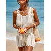CUPSHE Women Crochet Coverup Tops Sleeveless Scalloped Cropped Beach Coverup Top(Beige)