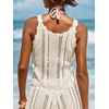 CUPSHE Women Crochet Coverup Tops Sleeveless Scalloped Cropped Beach Coverup Top(Beige)