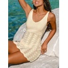 CUPSHE Women Crochet Swimsuit Cover Ups Dress Sleeveless V Neck Knitted Beach Coverup Dress(Beige)