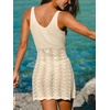 CUPSHE Women Crochet Swimsuit Cover Ups Dress Sleeveless V Neck Knitted Beach Coverup Dress(Beige)