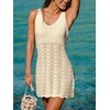 CUPSHE Women Crochet Swimsuit Cover Ups Dress Sleeveless V Neck Knitted Beach Coverup Dress(Beige)