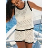 CUPSHE Women Crochet Swimsuit Cover Ups Shorts Casual High Waist Knit Beach Coverup Shorts(Beige)