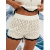 CUPSHE Women Crochet Swimsuit Cover Ups Shorts Casual High Waist Knit Beach Coverup Shorts(Beige)