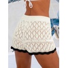 CUPSHE Women Crochet Swimsuit Cover Ups Shorts Casual High Waist Knit Beach Coverup Shorts(Beige)