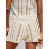 CUPSHE Women Crochet Swimsuit Cover Ups Shorts Drawstring Hollow Out Beach Coverup Shorts(Beige)