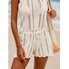 CUPSHE Women Crochet Swimsuit Cover Ups Shorts Drawstring Hollow Out Beach Coverup Shorts(Beige)