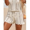 CUPSHE Women Crochet Swimsuit Cover Ups Shorts Drawstring Hollow Out Beach Coverup Shorts(Beige)