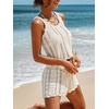 CUPSHE Women Crochet Swimsuit Cover Ups Shorts Drawstring Hollow Out Beach Coverup Shorts(Beige)