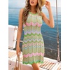 CUPSHE Women Crochet Swimsuit Cover Ups Sleeveless Striped Knit Beach Coverup Dresses(Green-pink)