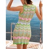 CUPSHE Women Crochet Swimsuit Cover Ups Sleeveless Striped Knit Beach Coverup Dresses(Green-pink)