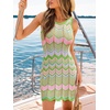 CUPSHE Women Crochet Swimsuit Cover Ups Sleeveless Striped Knit Beach Coverup Dresses(Green-pink)