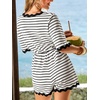 CUPSHE Women’s Summer Swimsuit Cover Up V Neck Casual Romper Striped Crochet Beach Cover Up Romper(Black Striped)