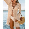 CUPSHE Women’s Swimsuit Cover Up Open Front Summer Kimono Cardigan Crochet Coverup Dress for Swimwear(Neutral)